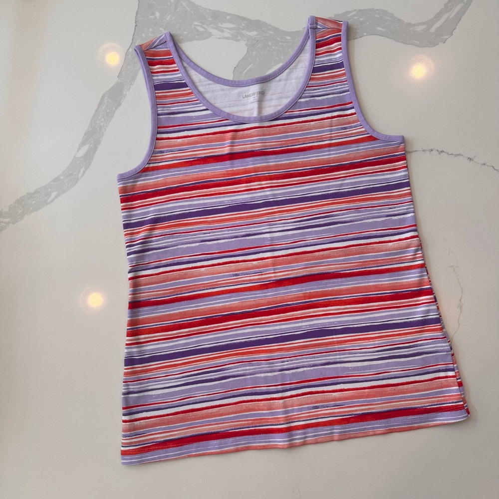 Lands End Womens Medium Striped Cotton Tank Top Purple Red Orange Sleeveless